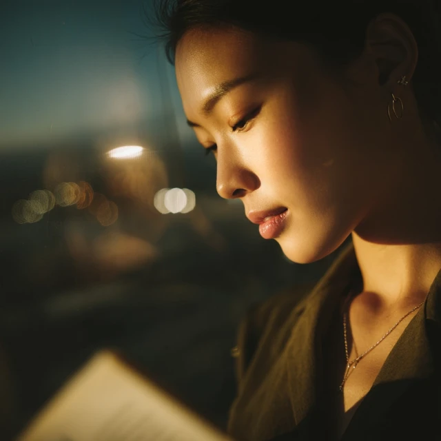 Asian Woman Reading Morning Light