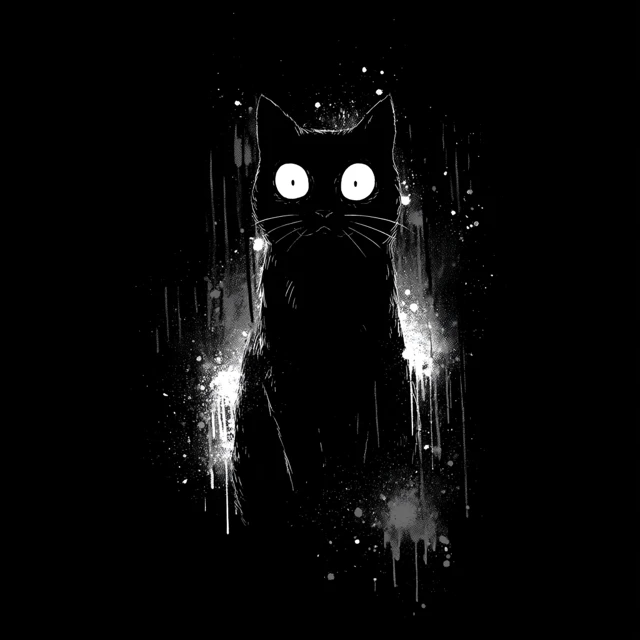 Mysterious Black Cat Glowing Eyes Street Art