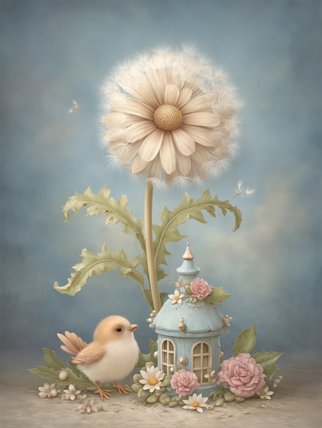 Dandelion Dreams Whimsical Birdhouse Art