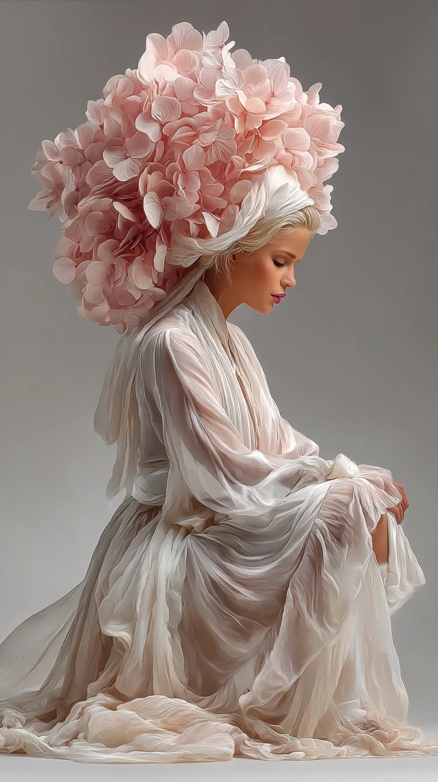 Floral Portrait: Tranquil Woman with Hydrangea Headpiece
