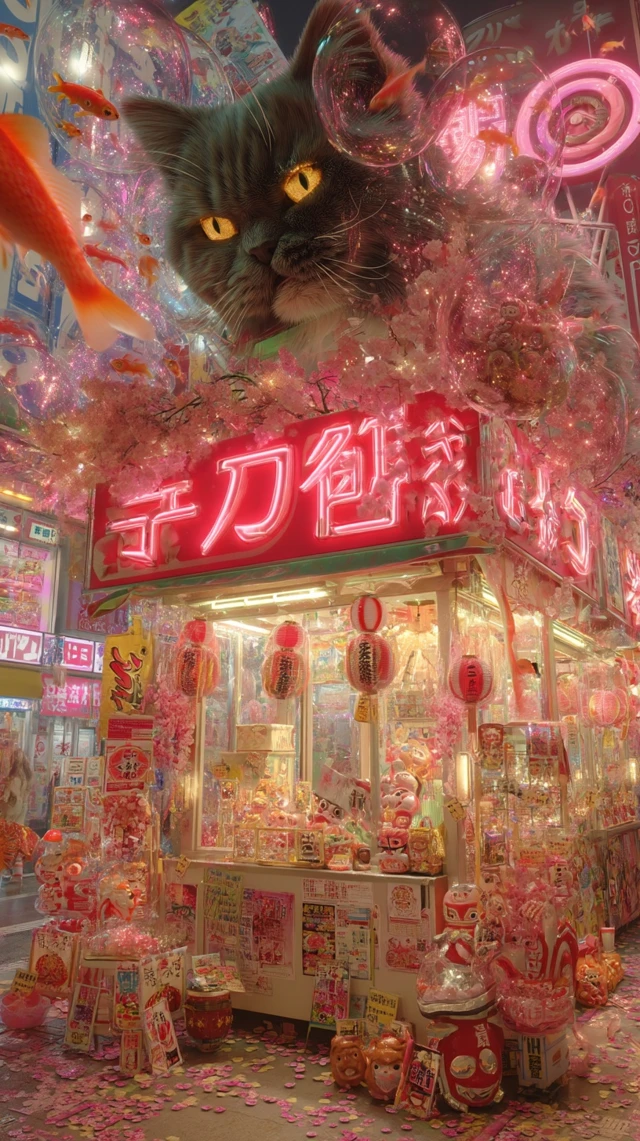 Retro Futuristic Japanese Night Festival Scene