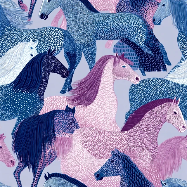 Klimt Inspired Horses Monochrome Sketch Art
