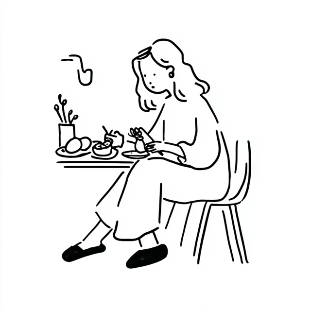 Black and White Cartoon Lady Eating Sticker
