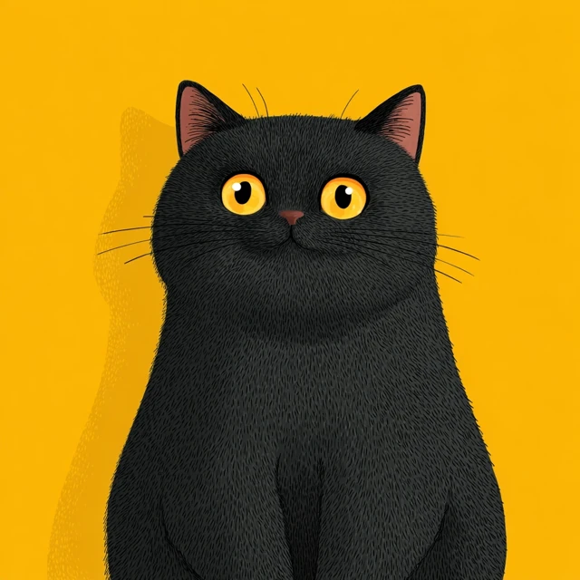 Cartoon Black Cat Illustration Yellow Background