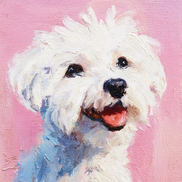 Happy Maltese Dog Oil Painting Portrait