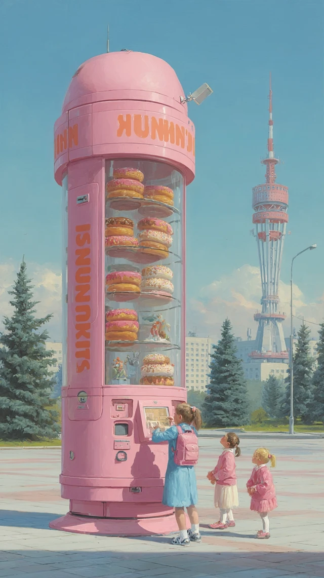 Dunkin Donuts Vending Machine Children and Donuts