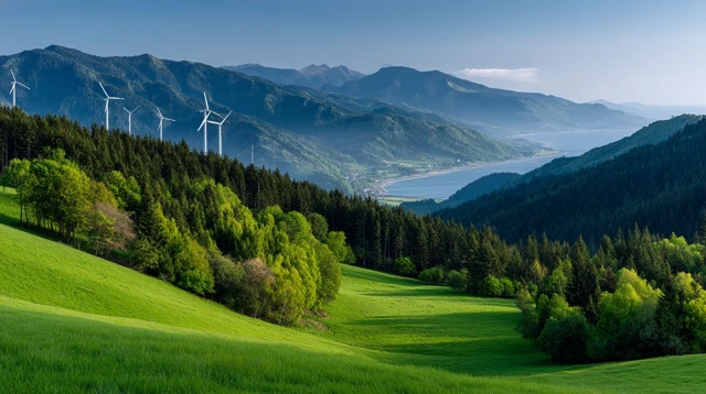 Wind Turbines in a Scenic Landscape Renewable Energy