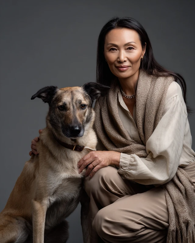 Asian Woman Dog Owner Warm Embrace Photography