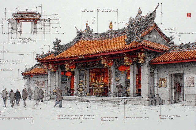 Hong Kong Temple Detailed Design Sketch