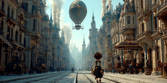 Steampunk City Run Adventure Anime Illustration