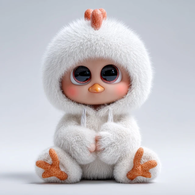 Cute Baby Monster in Chicken Hoodie 3D Render