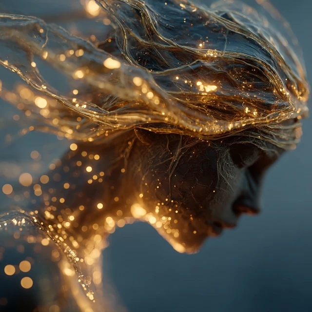 Fantasy Goddess 3D Render with Gold and Silver Waves