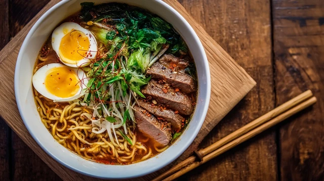 Spicy Pork Ramen with Soft Boiled Egg Delicious Food