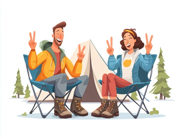 Camping Couple Happy Outdoors Cartoon Illustration