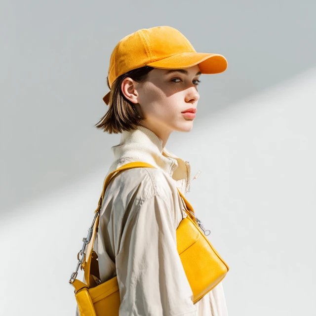 Girl in Yellow Cap with Handbag Fashion Portrait
