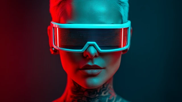 Cyberpunk Woman With Neon Visor Portrait 8K