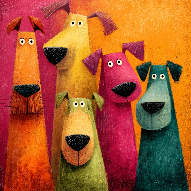 Whimsical Puppy Pals Colorful Art