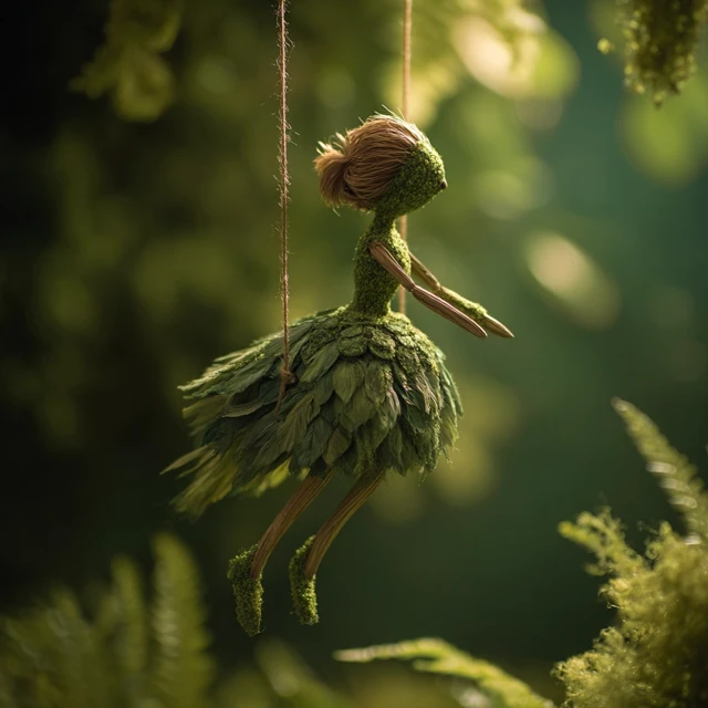 Moss Dancer on a Swing Nature Illustration