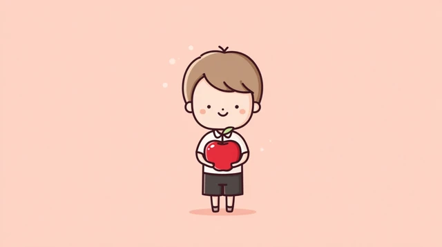 Cute Student Holding Apple Smiling School Visuals