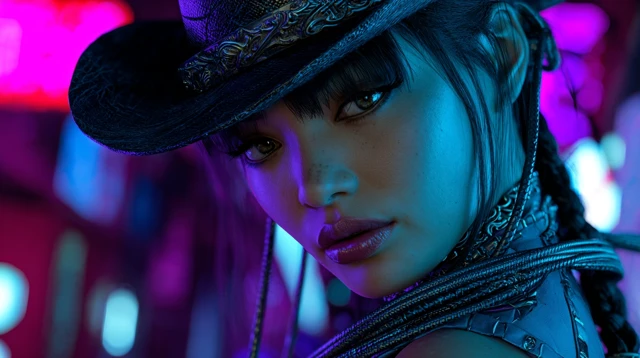 Cyberpunk Cowgirl Artgem Style Cinematic Scene