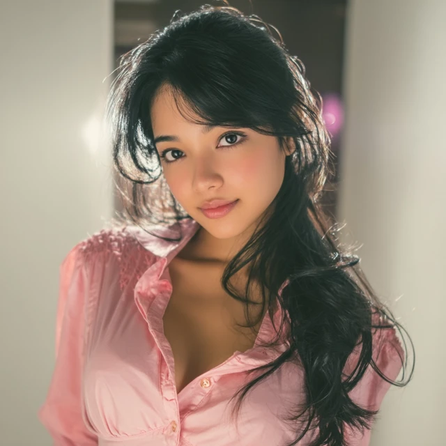 Indonesian Beauty in Pink Top Front View