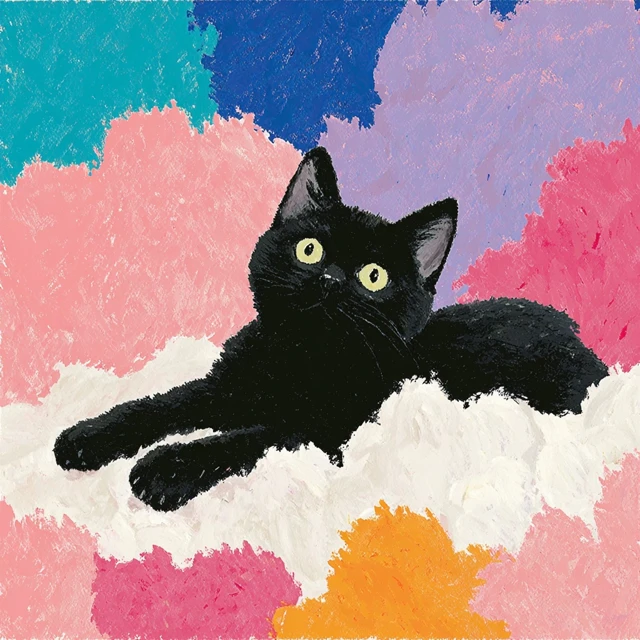 Black Kitten on a Cloud Acrylic Surreal Painting