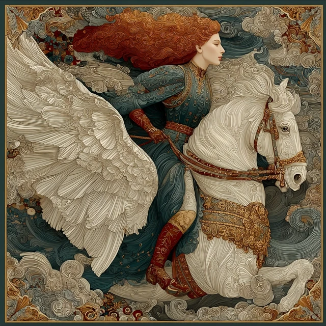 Equestrian Art: Winged Horse Rider in Laurel Burch Style