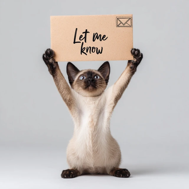 Smiling Tonkinese Kitten with Let Me Know Message