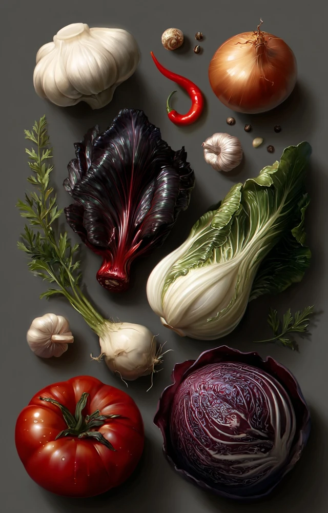 Realistic Vegetable Still Life on Grey Background