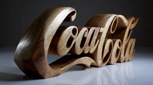 Wood Carved Coca Cola Logo 3D Art