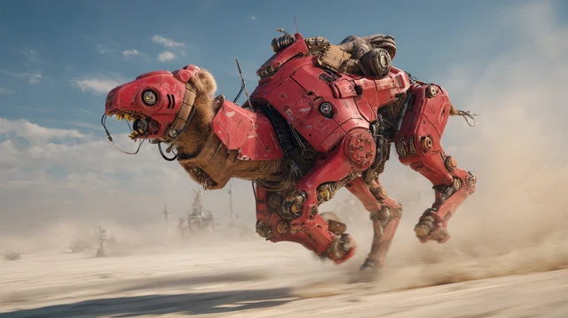 Mecha Camel Sprinting Through Wasteland