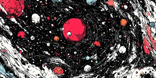 Cartoon Galaxy Space Illustration with Stars and Red