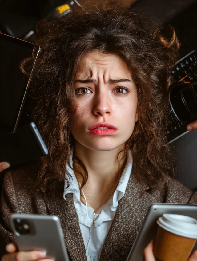 Overwhelmed Businesswoman Office Stress