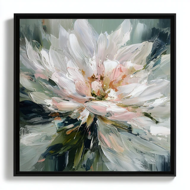 Abstract Floral Painting Pink White Sage Green