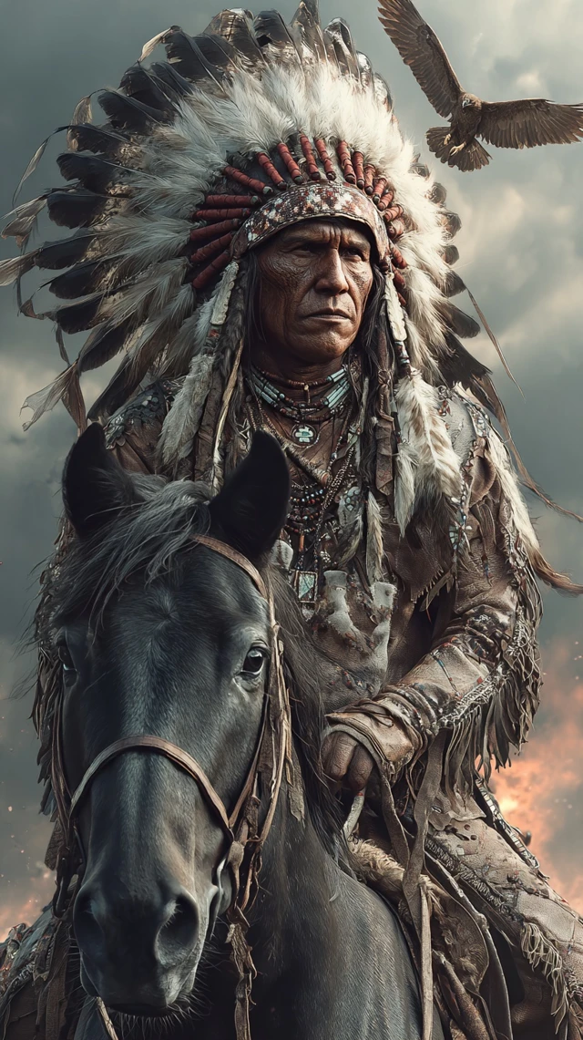 Native American War Chief on Horseback Epic Art