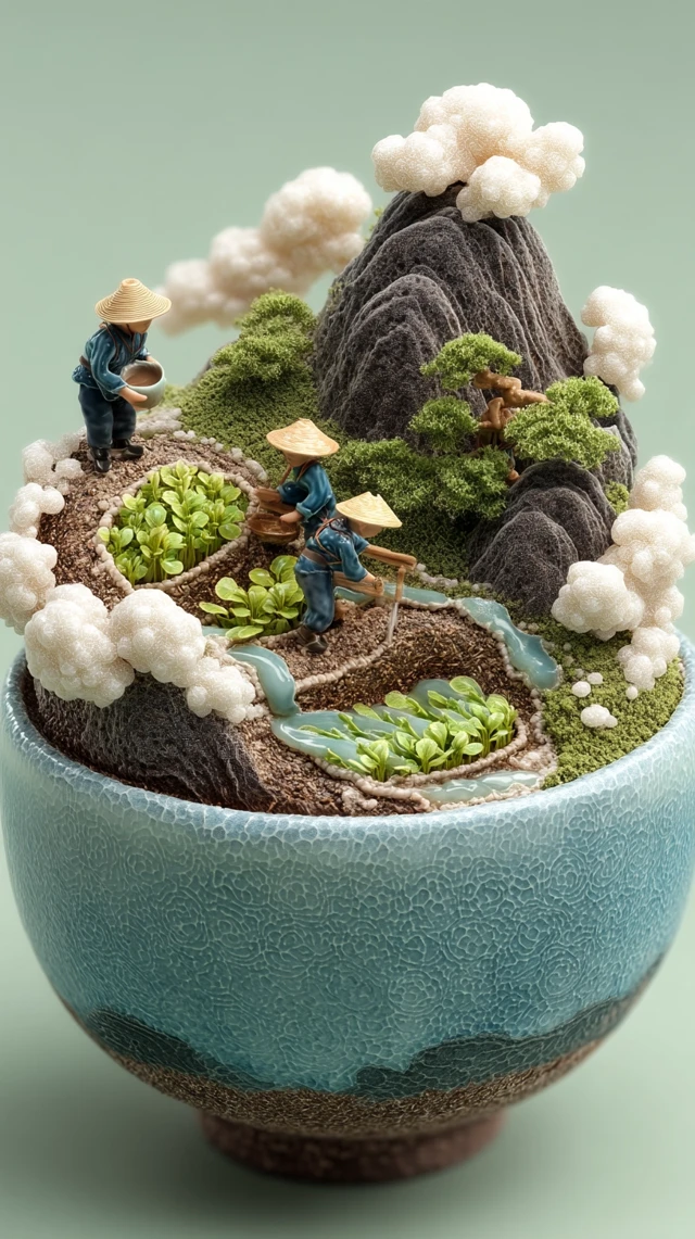 Chinese Porcelain Miniature Sculpture: Farmers in the Fields
