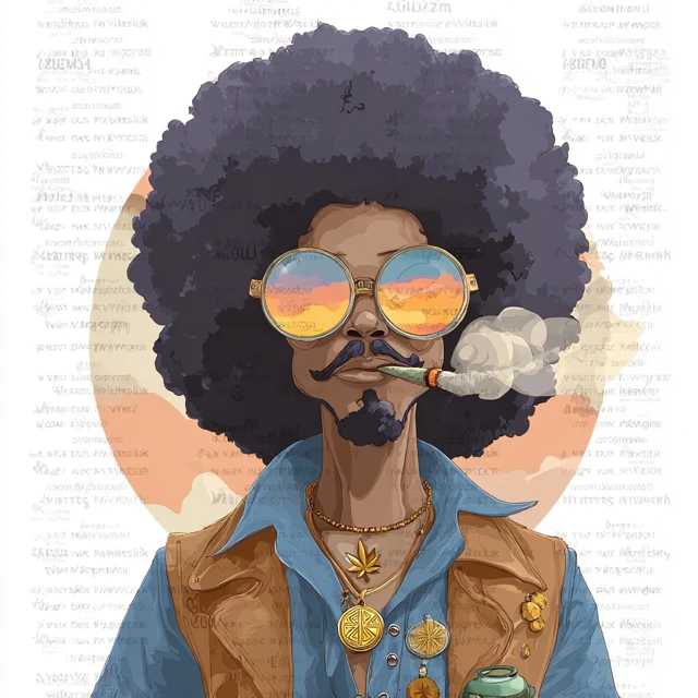 Cool Hippy Cartoon Illustration African American