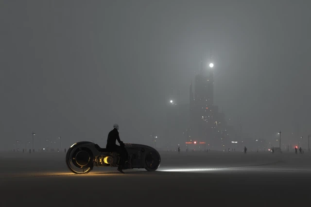 Dystopian SciFi Motorcycle Scene