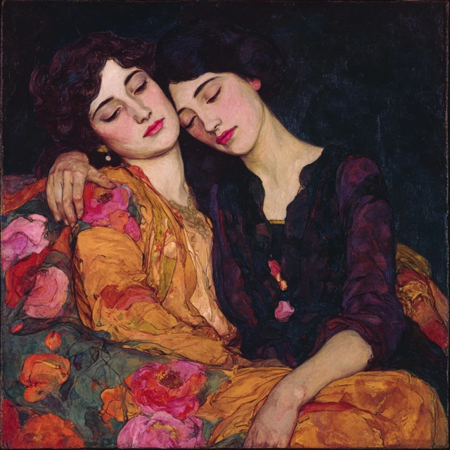 Expressionist Oil Painting Portrait of Two Women