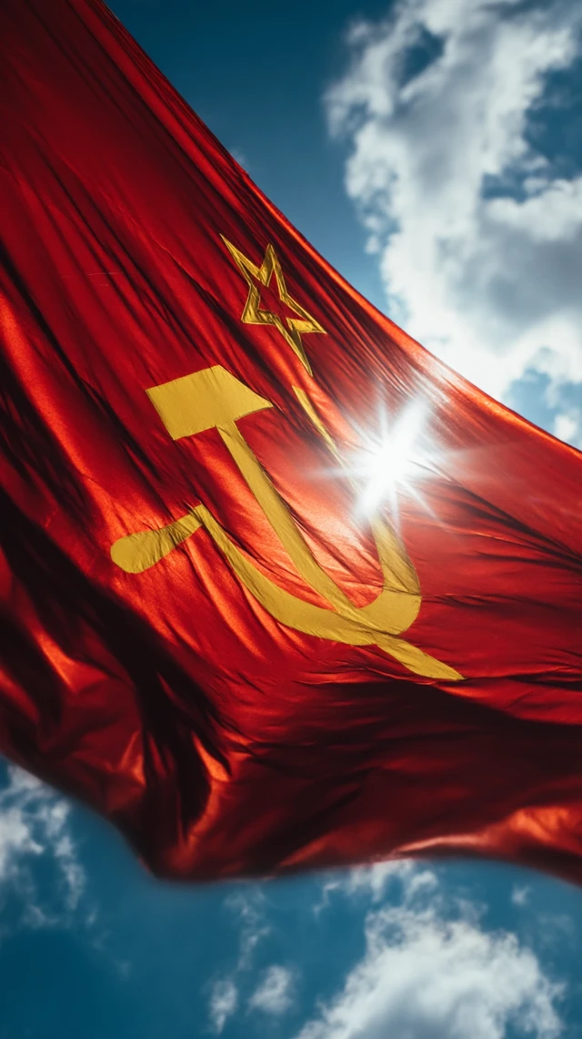 USSR Flag and Blue Sky with Dramatic Lighting