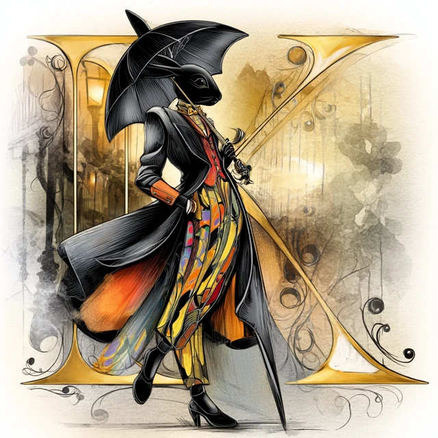 Illuminated Manuscript Rabbit in Belle Epoque Fashion