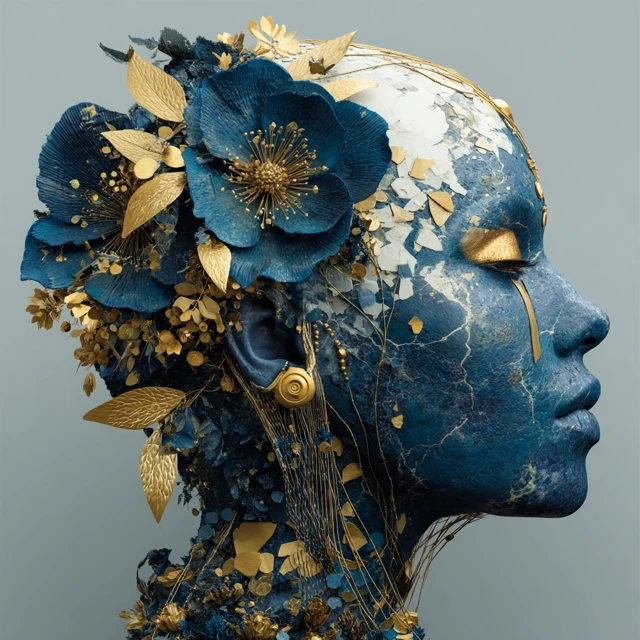 Abstract Surreal Portrait with Blue Marble Skin