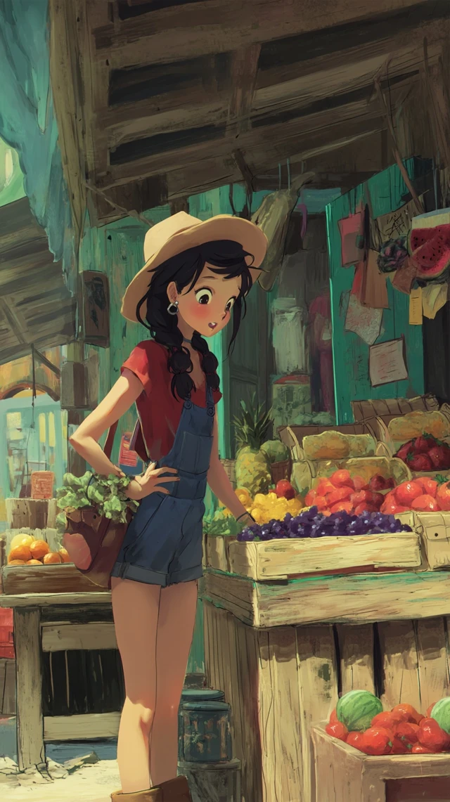 Girl at the Market Anime Illustration