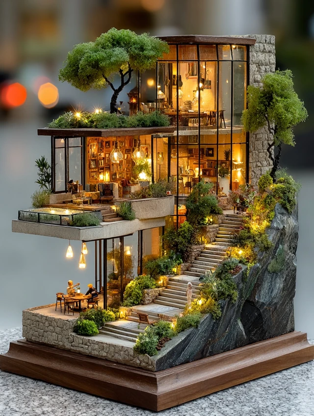 Miniature Villa Sculpture Realistic Architectural Design