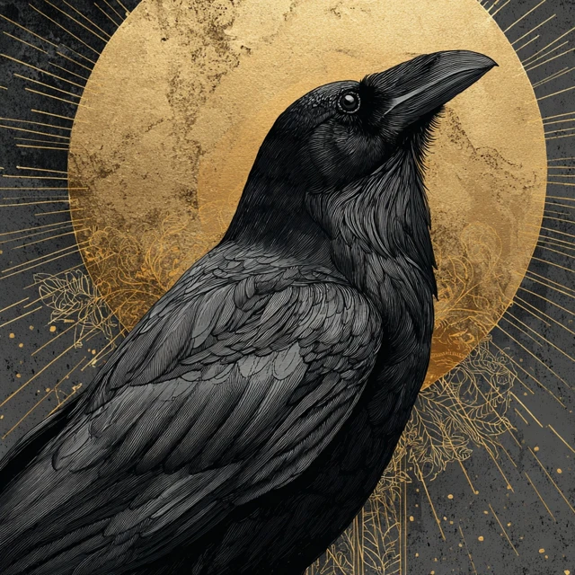 Crow and Golden Moon Illustration