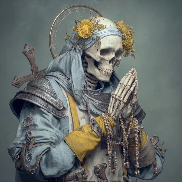 Fantasy Skeleton Cleric Praying with Beads