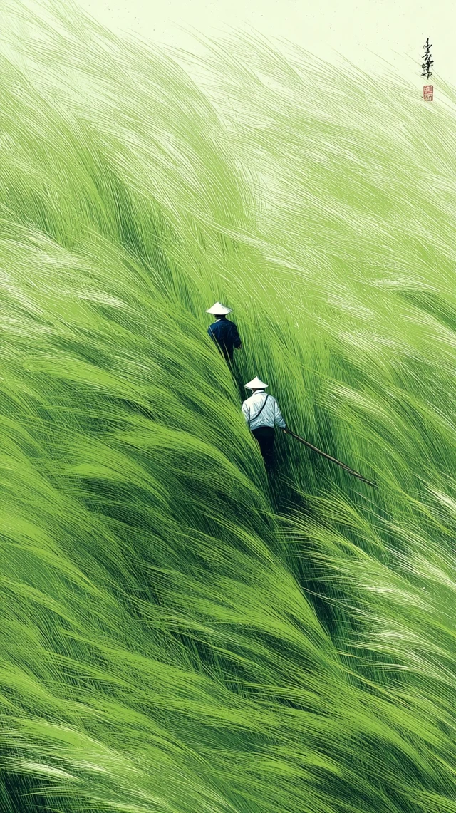 Chinese Farmers in Wheat Field Art by Zhang Daqian