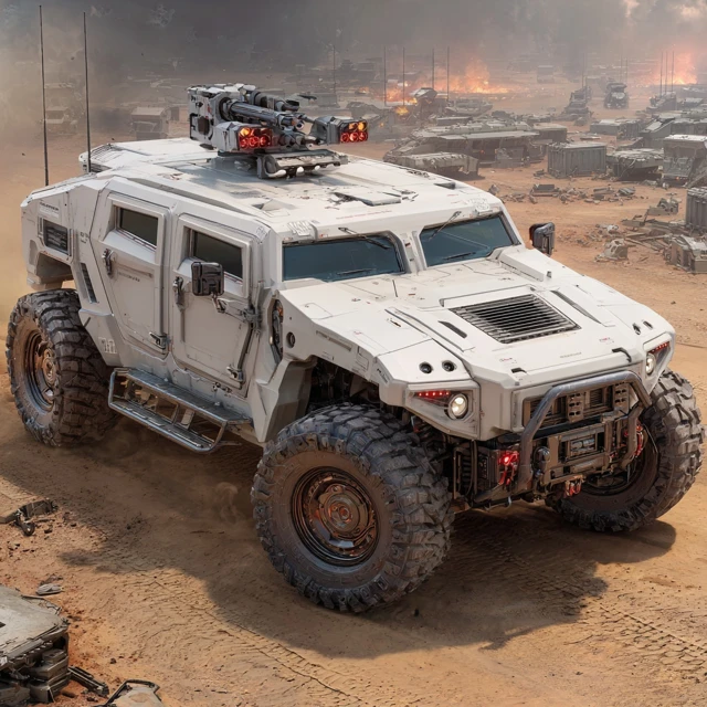Armored Vehicle in a Desert Battlefield Near Future