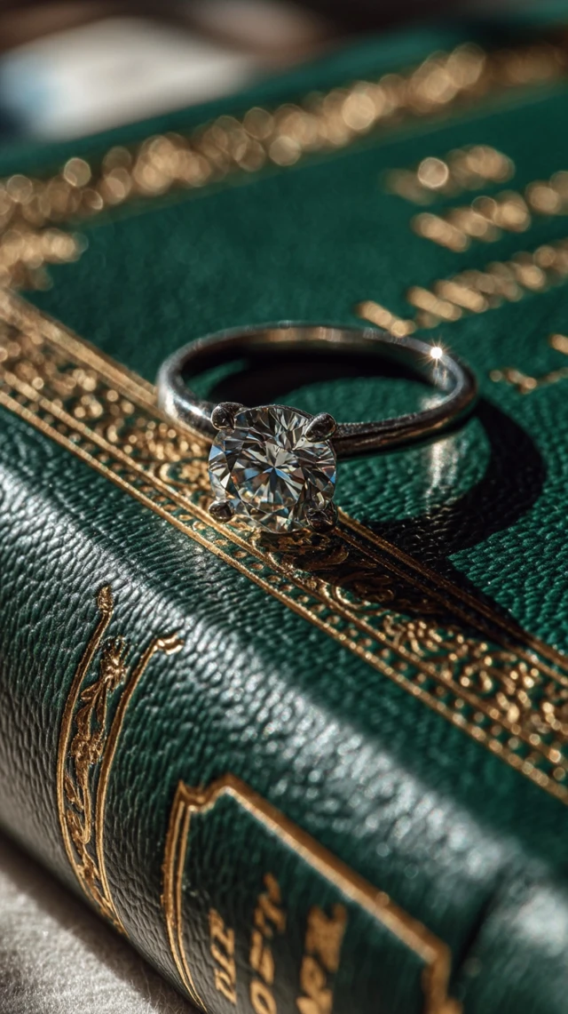 Diamond Ring on Antique Book Elegant Jewelry