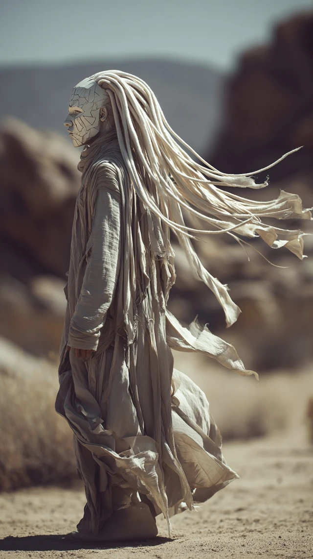 Fashion Asian Albino Model in Desert